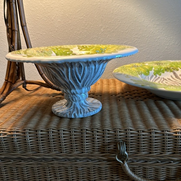 Vintage 'Tropical Palm' Hand Made Designer Laurie Gates Collection Compote - Picture 3 of 11